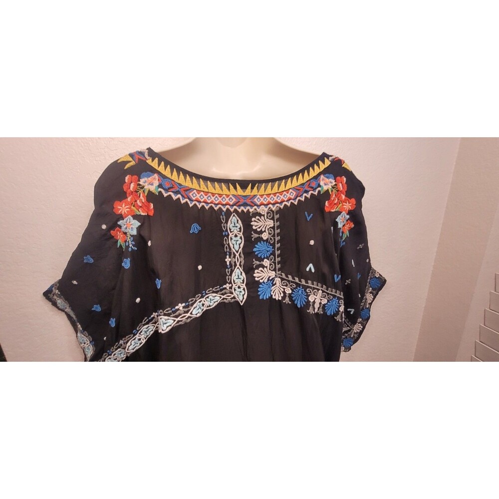 JOHNNY WAS 3x BLACK MULTI Tunic - Embroidered Cupra - short sleeve Shirt Blouse - Picture 8 of 13